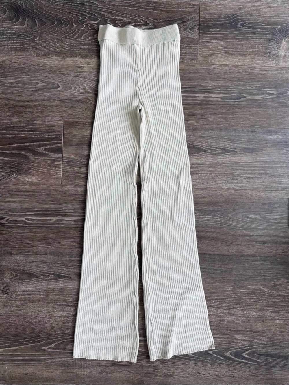 Harlow Ribbed Knit Trousers in Light Tan